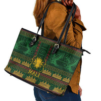Mali Leather Tote Bag Golden Sun And Mosque Patterns Retro Style
