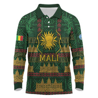 Mali Long Sleeve Polo Shirt Golden Sun And Mosque Patterns Retro Style