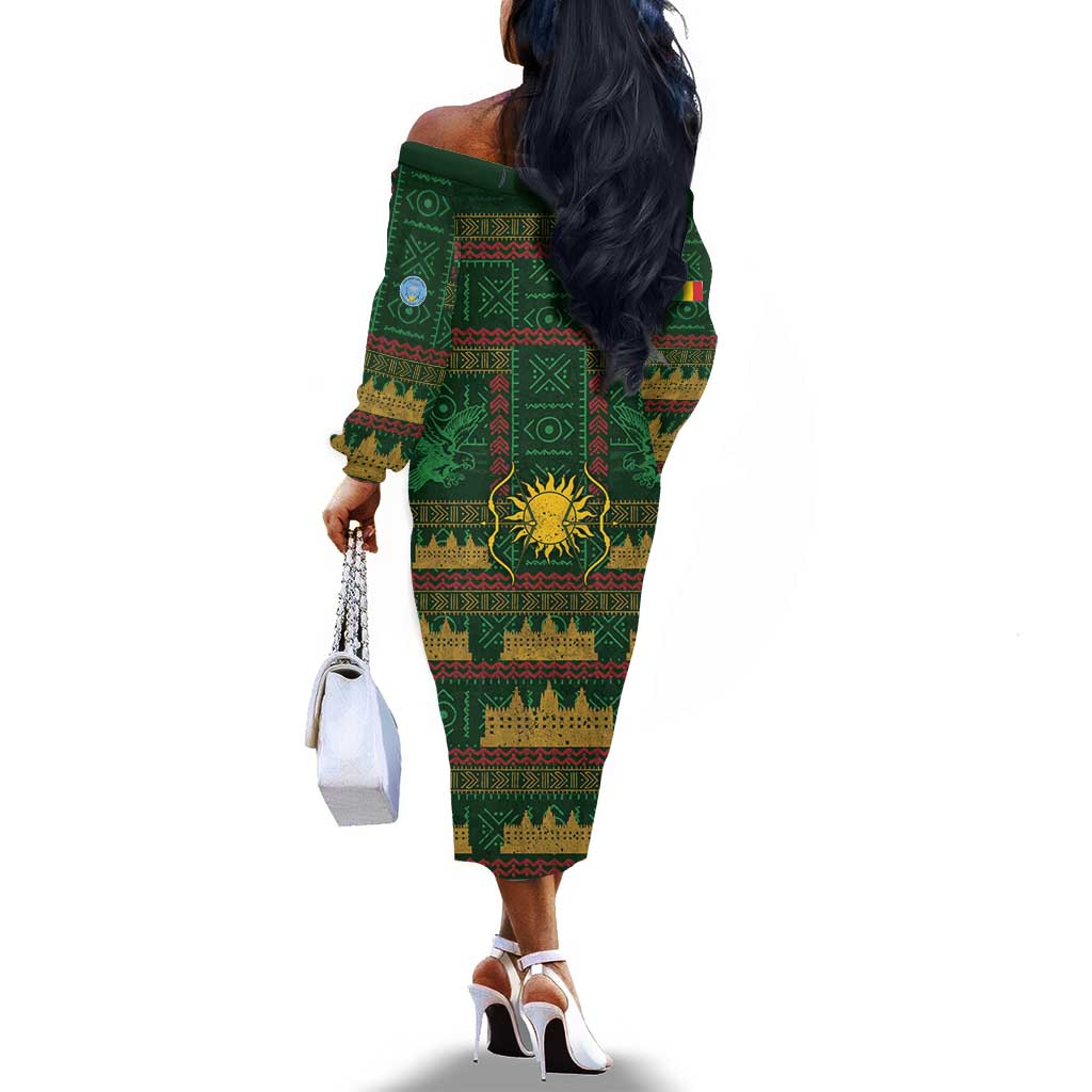 Mali Off The Shoulder Long Sleeve Dress Golden Sun And Mosque Patterns Retro Style