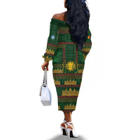 Mali Off The Shoulder Long Sleeve Dress Golden Sun And Mosque Patterns Retro Style