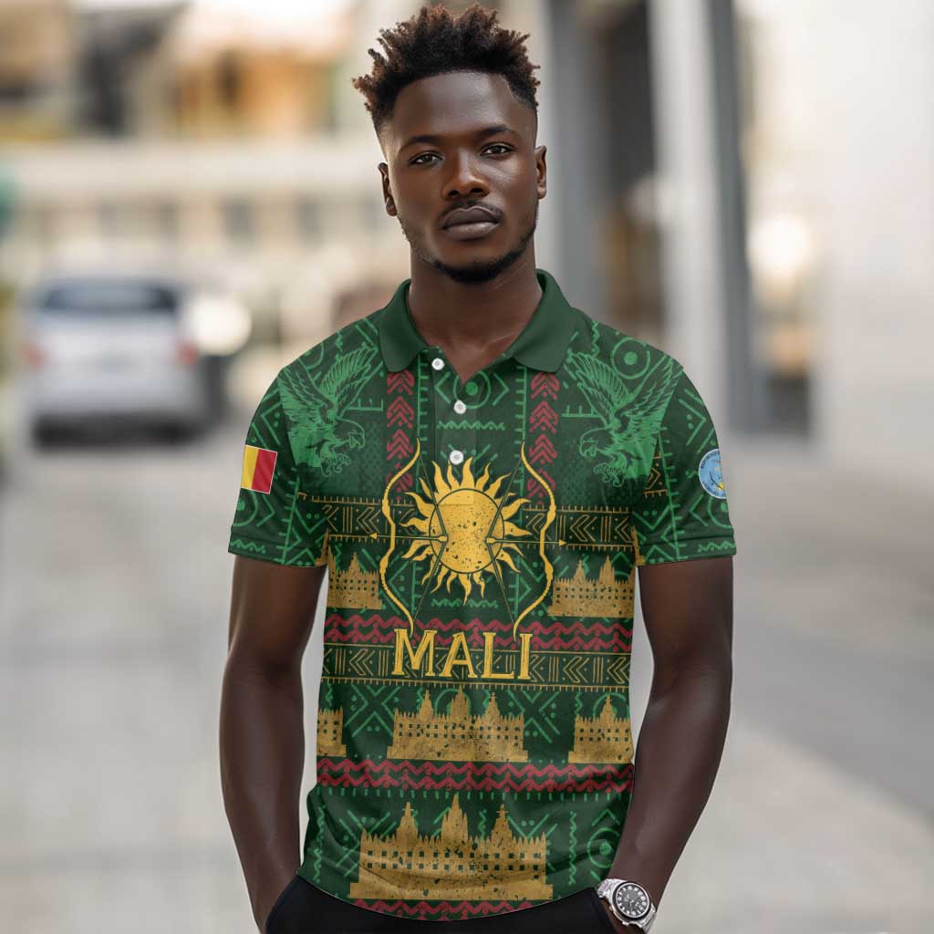 Mali Polo Shirt Golden Sun And Mosque Patterns Retro Style