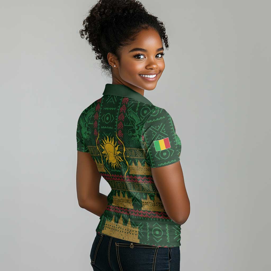 Mali Women Polo Shirt Golden Sun And Mosque Patterns Retro Style