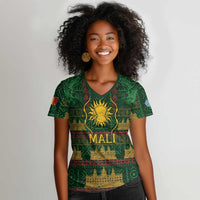 Mali Women V-Neck T-Shirt Golden Sun And Mosque Patterns Retro Style