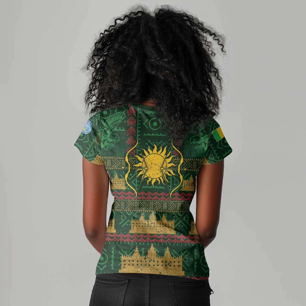 Mali Women V-Neck T-Shirt Golden Sun And Mosque Patterns Retro Style
