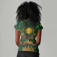 Mali Women V-Neck T-Shirt Golden Sun And Mosque Patterns Retro Style