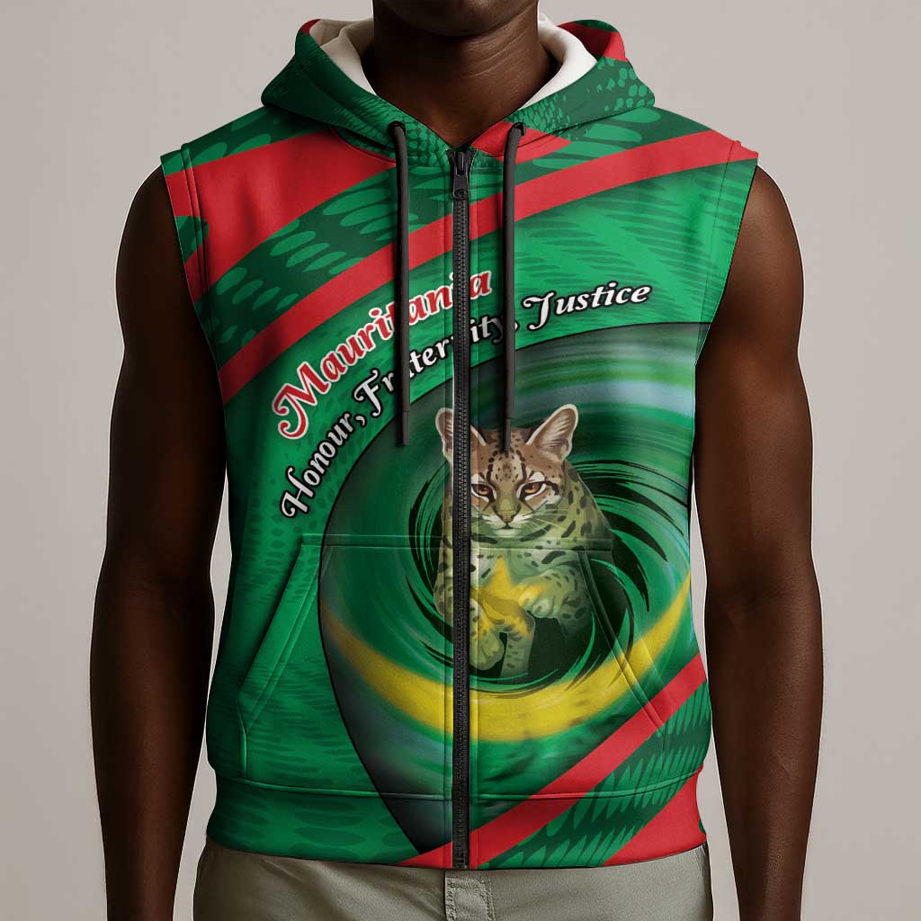 Personalized Mauritania Sleeveless Zip Hoodie African Wildcat From Richat Structure