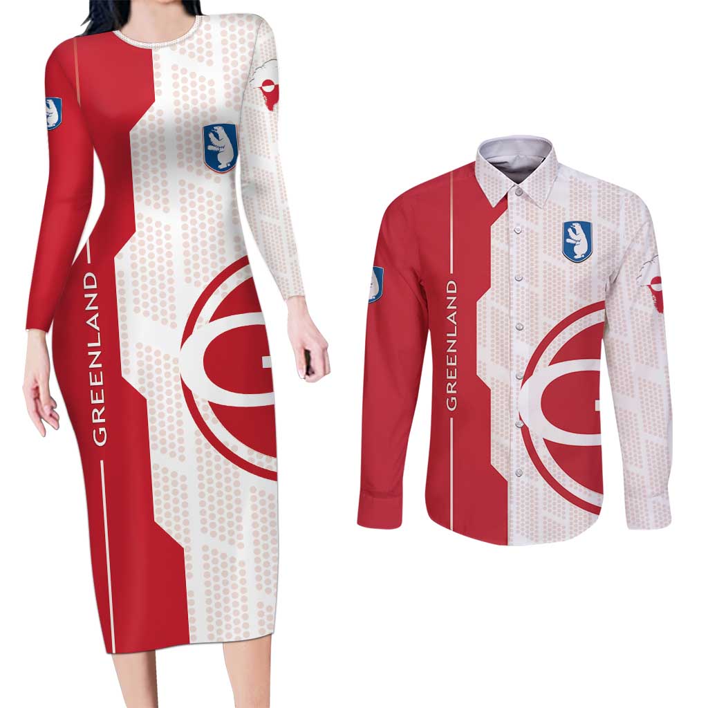 Greenland Couples Matching Long Sleeve Bodycon Dress and Long Sleeve Button Shirt Coat Of Arms Unique Style