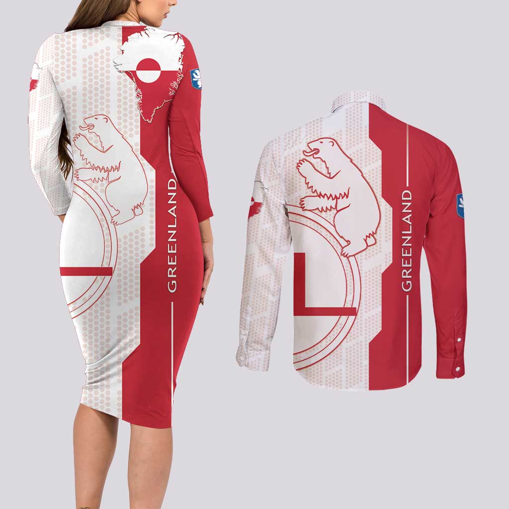 Greenland Couples Matching Long Sleeve Bodycon Dress and Long Sleeve Button Shirt Coat Of Arms Unique Style