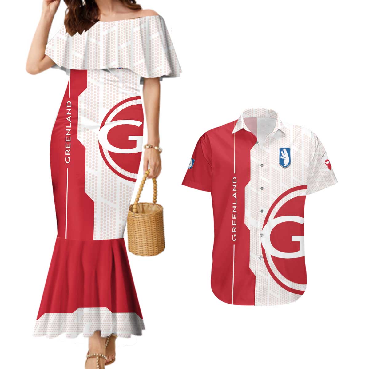 Greenland Couples Matching Mermaid Dress and Hawaiian Shirt Coat Of Arms Unique Style