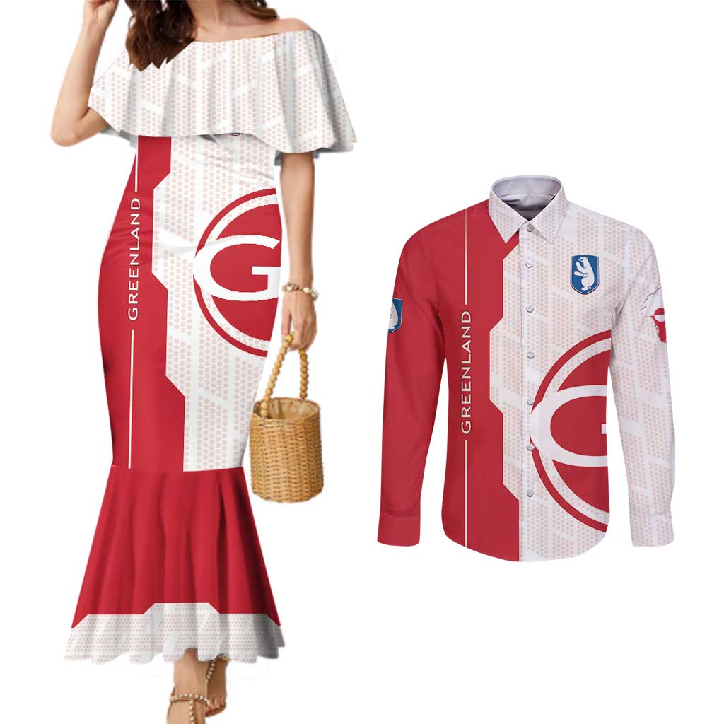 Greenland Couples Matching Mermaid Dress and Long Sleeve Button Shirt Coat Of Arms Unique Style