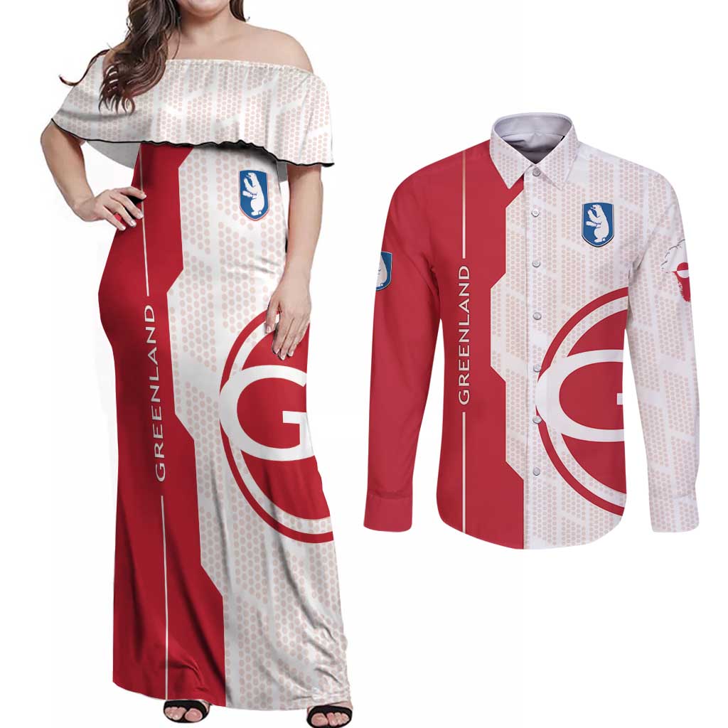 Greenland Couples Matching Off Shoulder Maxi Dress and Long Sleeve Button Shirt Coat Of Arms Unique Style
