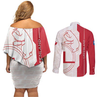 Greenland Couples Matching Off Shoulder Short Dress and Long Sleeve Button Shirt Coat Of Arms Unique Style