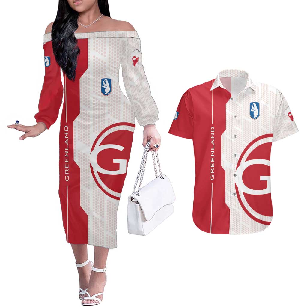 Greenland Couples Matching Off The Shoulder Long Sleeve Dress and Hawaiian Shirt Coat Of Arms Unique Style