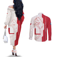 Greenland Couples Matching Off The Shoulder Long Sleeve Dress and Long Sleeve Button Shirt Coat Of Arms Unique Style