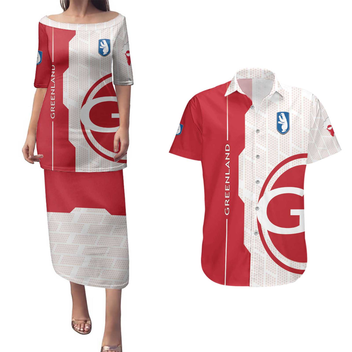 Greenland Couples Matching Puletasi and Hawaiian Shirt Coat Of Arms Unique Style
