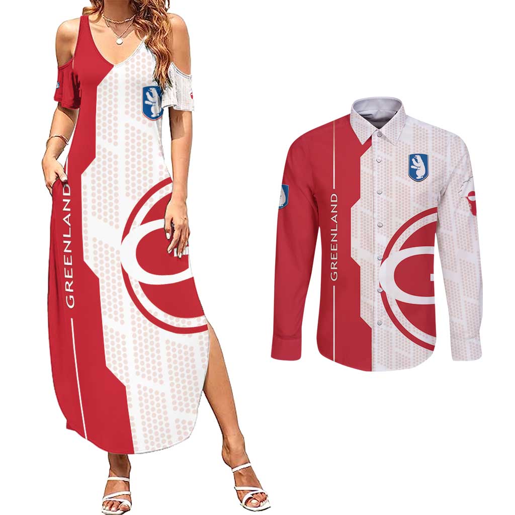 Greenland Couples Matching Summer Maxi Dress and Long Sleeve Button Shirt Coat Of Arms Unique Style