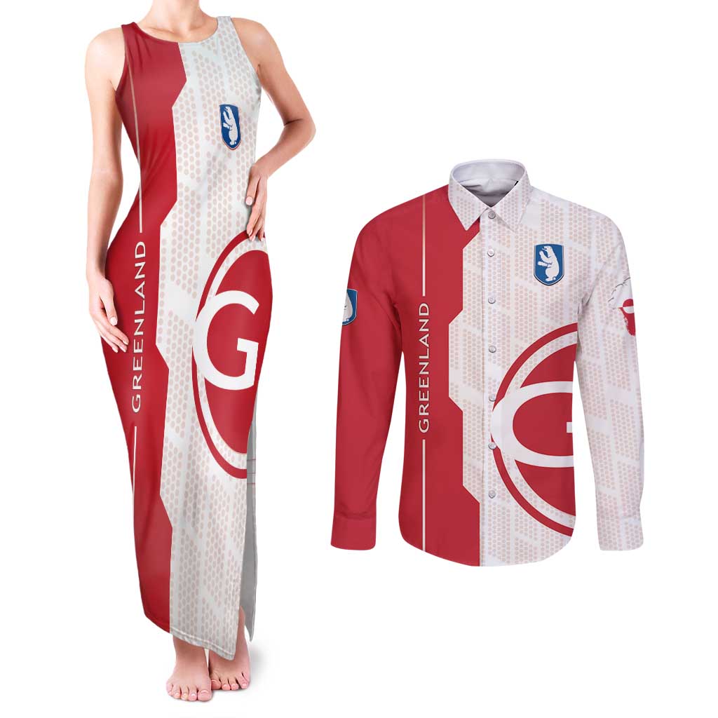 Greenland Couples Matching Tank Maxi Dress and Long Sleeve Button Shirt Coat Of Arms Unique Style