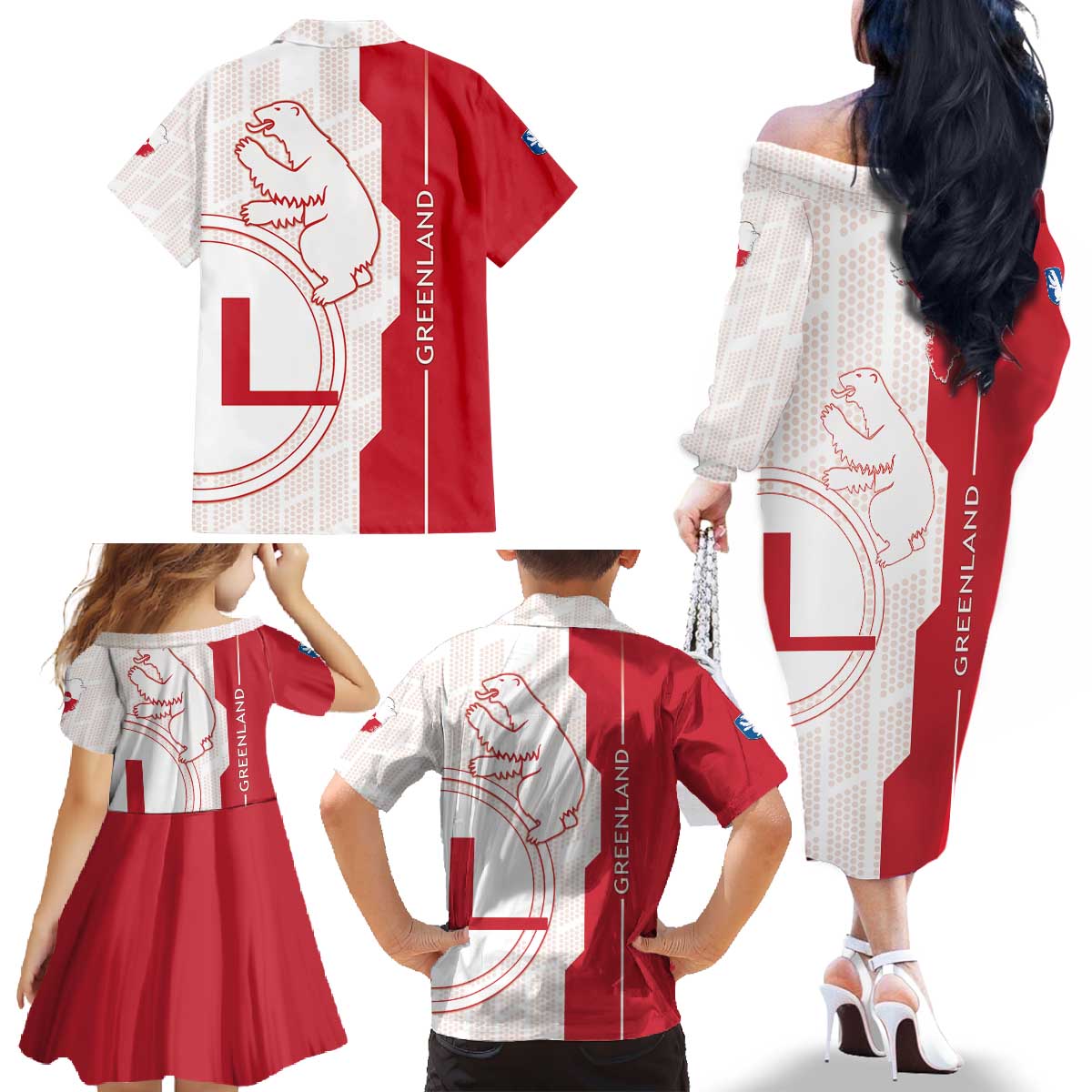 Greenland Family Matching Off The Shoulder Long Sleeve Dress and Hawaiian Shirt Coat Of Arms Unique Style