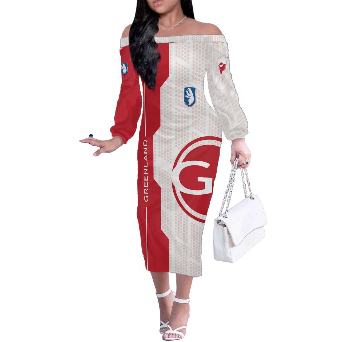 Greenland Family Matching Off The Shoulder Long Sleeve Dress and Hawaiian Shirt Coat Of Arms Unique Style