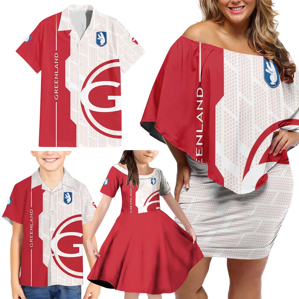 Greenland Family Matching Off Shoulder Short Dress and Hawaiian Shirt Coat Of Arms Unique Style