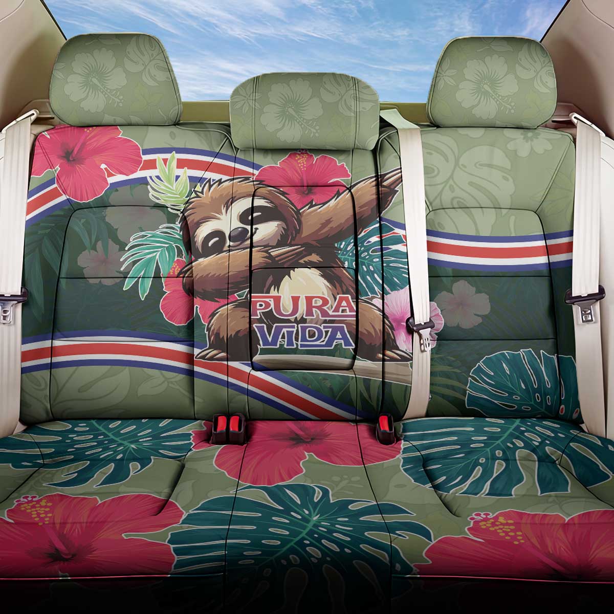 Costa Rica Back Car Seat Cover Pura Vida Dabbing Sloth