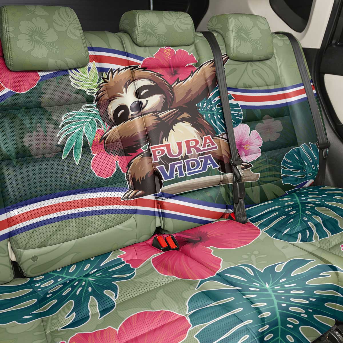 Costa Rica Back Car Seat Cover Pura Vida Dabbing Sloth