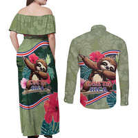 Costa Rica Couples Matching Off Shoulder Maxi Dress and Long Sleeve Button Shirt Pura Vida Dabbing Sloth