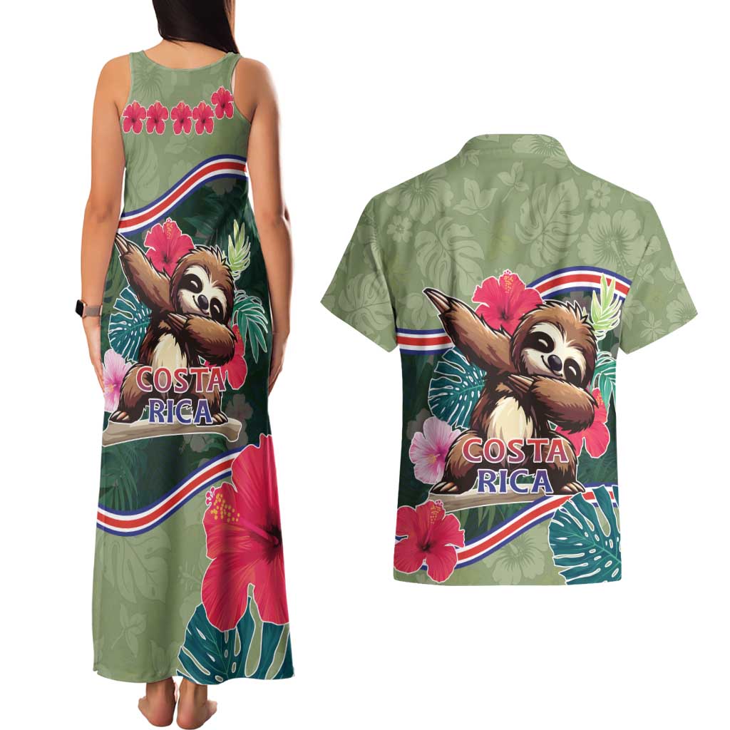 Costa Rica Couples Matching Tank Maxi Dress and Hawaiian Shirt Pura Vida Dabbing Sloth
