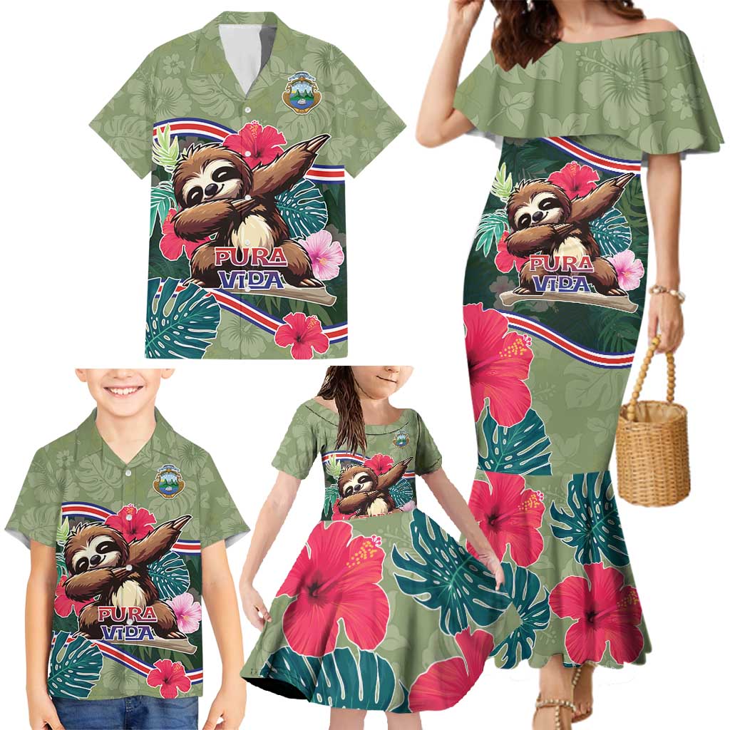 Costa Rica Family Matching Mermaid Dress and Hawaiian Shirt Pura Vida Dabbing Sloth