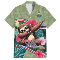 Costa Rica Family Matching Off The Shoulder Long Sleeve Dress and Hawaiian Shirt Pura Vida Dabbing Sloth
