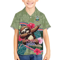 Costa Rica Family Matching Off The Shoulder Long Sleeve Dress and Hawaiian Shirt Pura Vida Dabbing Sloth