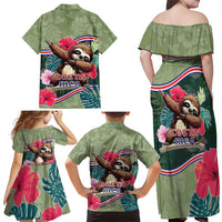 Costa Rica Family Matching Off Shoulder Maxi Dress and Hawaiian Shirt Pura Vida Dabbing Sloth