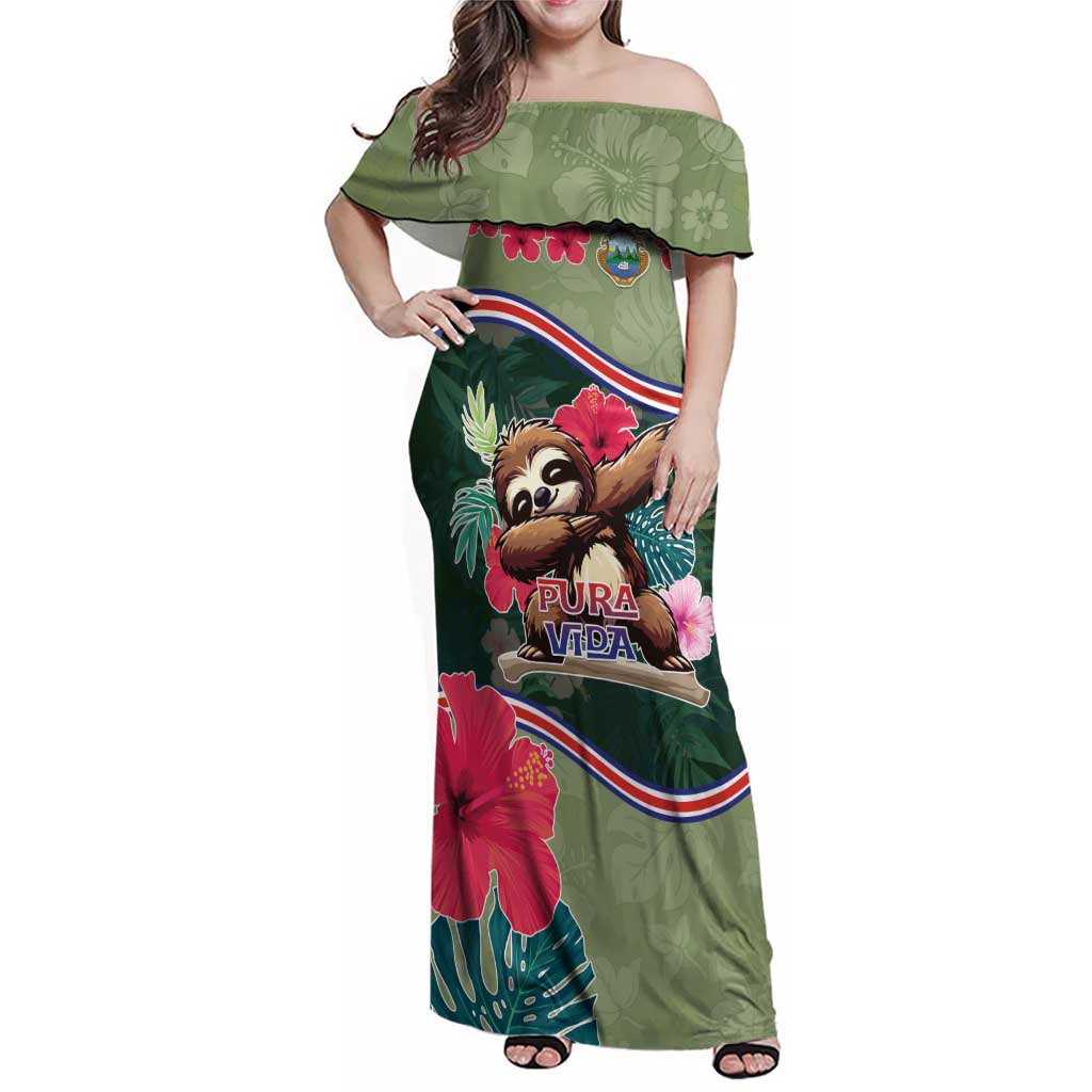 Costa Rica Family Matching Off Shoulder Maxi Dress and Hawaiian Shirt Pura Vida Dabbing Sloth