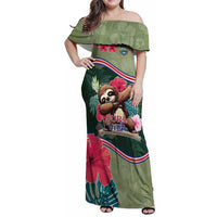 Costa Rica Family Matching Off Shoulder Maxi Dress and Hawaiian Shirt Pura Vida Dabbing Sloth