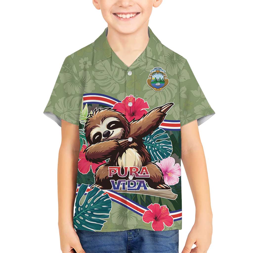 Costa Rica Family Matching Off Shoulder Maxi Dress and Hawaiian Shirt Pura Vida Dabbing Sloth