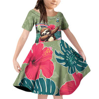 Costa Rica Family Matching Off Shoulder Short Dress and Hawaiian Shirt Pura Vida Dabbing Sloth