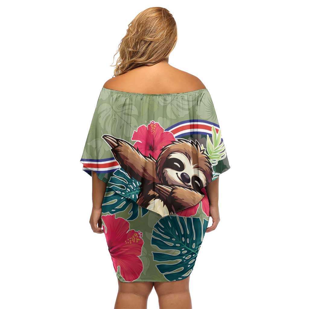 Costa Rica Family Matching Off Shoulder Short Dress and Hawaiian Shirt Pura Vida Dabbing Sloth
