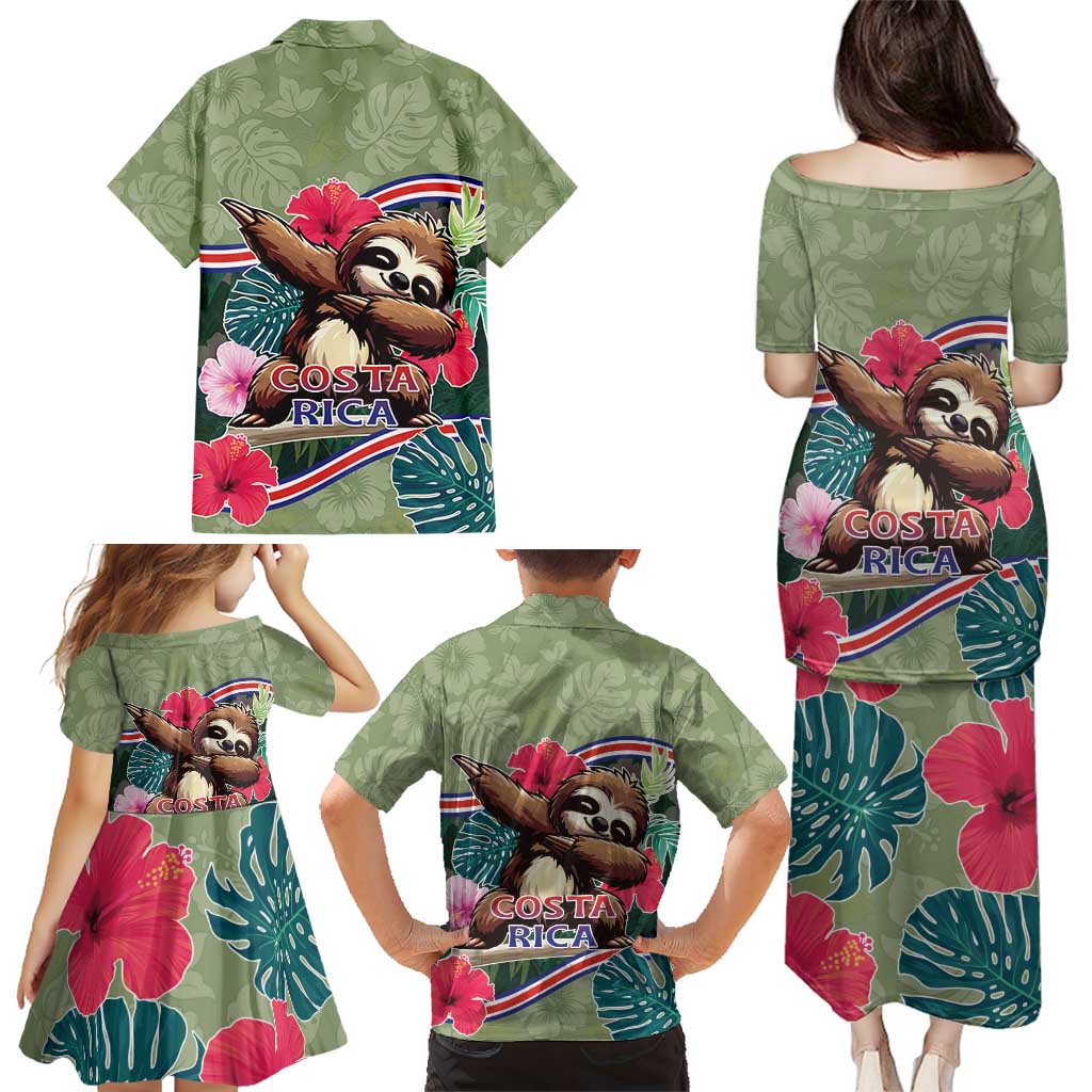 Costa Rica Family Matching Puletasi and Hawaiian Shirt Pura Vida Dabbing Sloth