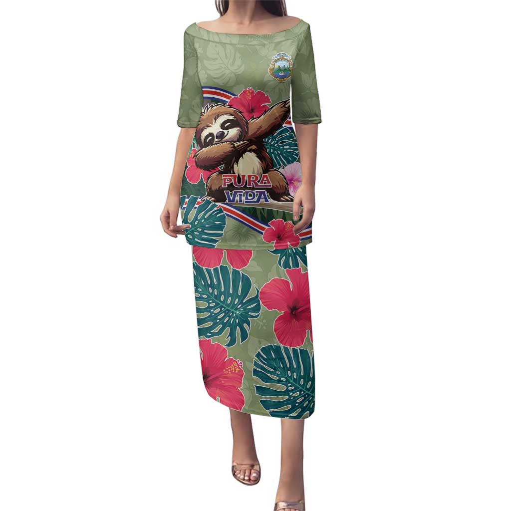 Costa Rica Family Matching Puletasi and Hawaiian Shirt Pura Vida Dabbing Sloth