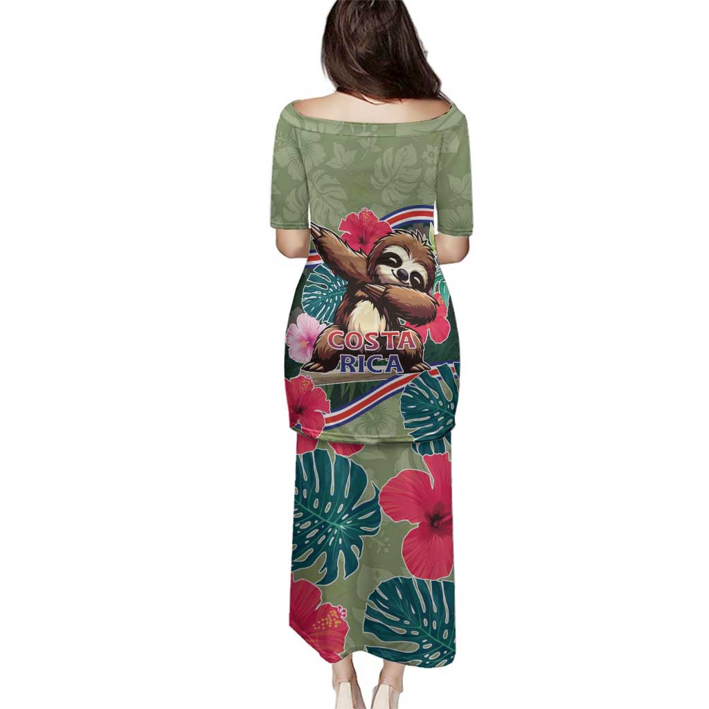 Costa Rica Family Matching Puletasi and Hawaiian Shirt Pura Vida Dabbing Sloth