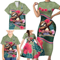 Costa Rica Family Matching Short Sleeve Bodycon Dress and Hawaiian Shirt Pura Vida Dabbing Sloth