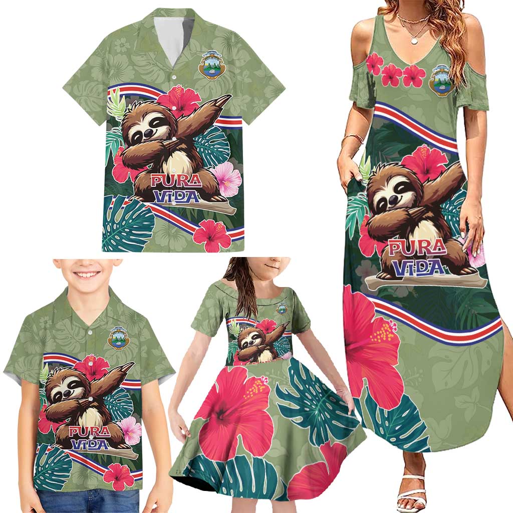 Costa Rica Family Matching Summer Maxi Dress and Hawaiian Shirt Pura Vida Dabbing Sloth