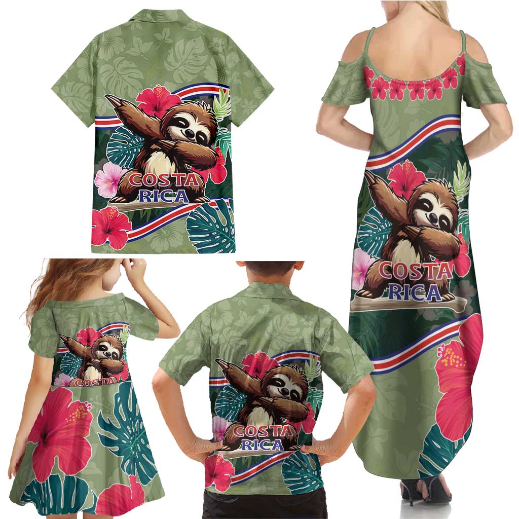 Costa Rica Family Matching Summer Maxi Dress and Hawaiian Shirt Pura Vida Dabbing Sloth