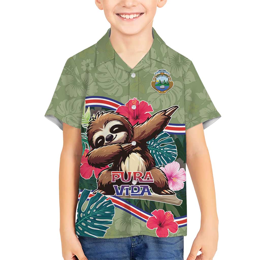 Costa Rica Kid Hawaiian Shirt Pura Vida Dabbing Sloth