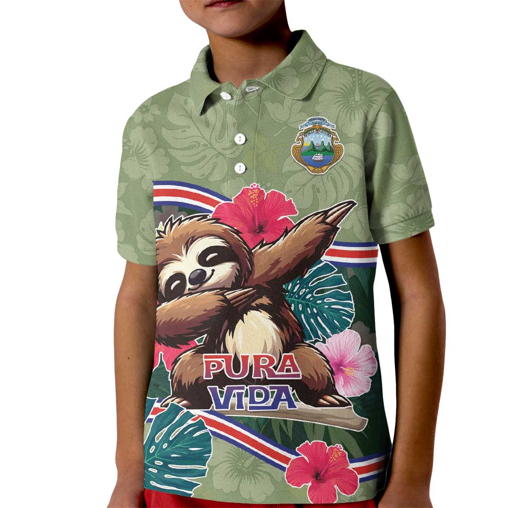 Costa Rica Kid Polo Shirt Pura Vida Dabbing Sloth