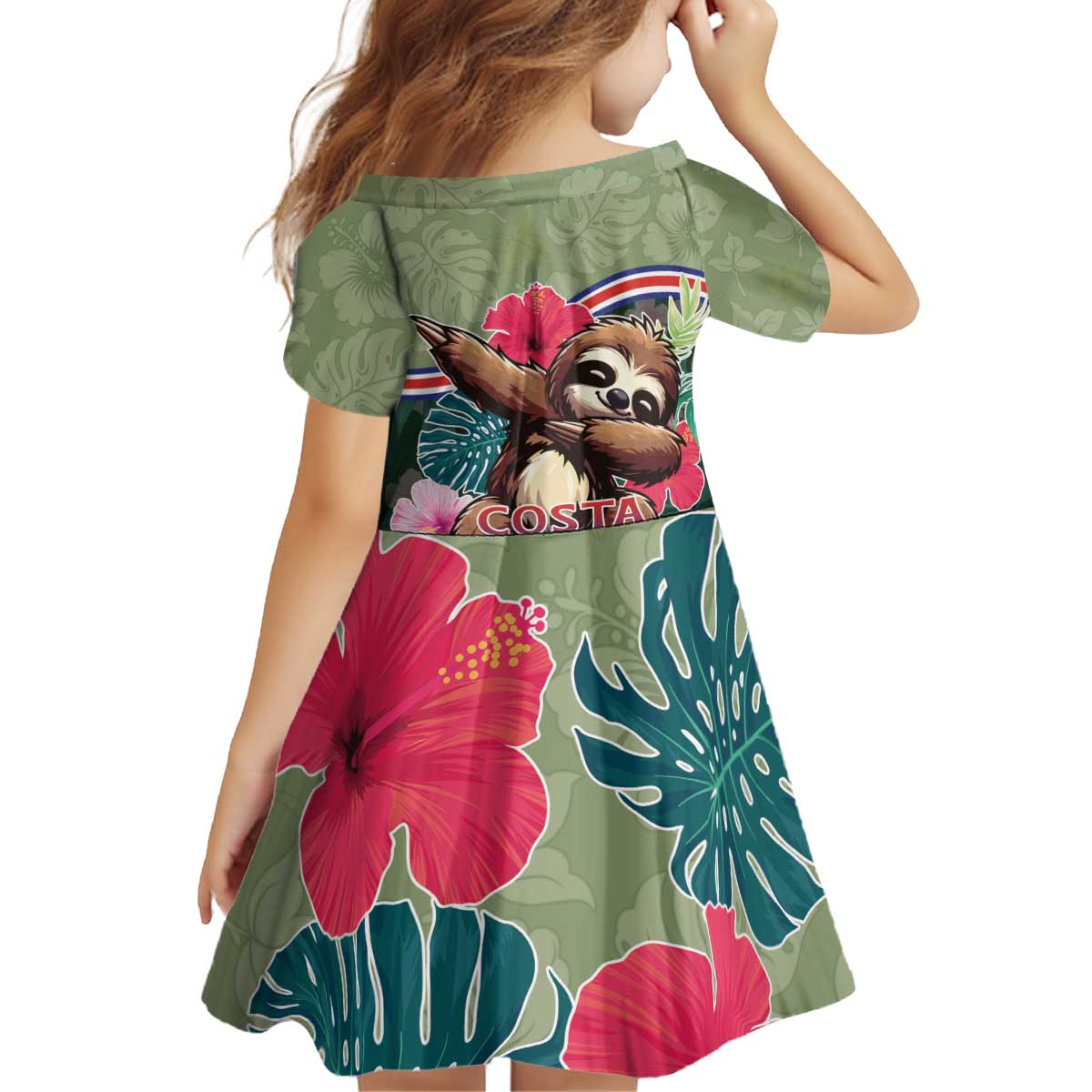 Costa Rica Kid Short Sleeve Dress Pura Vida Dabbing Sloth