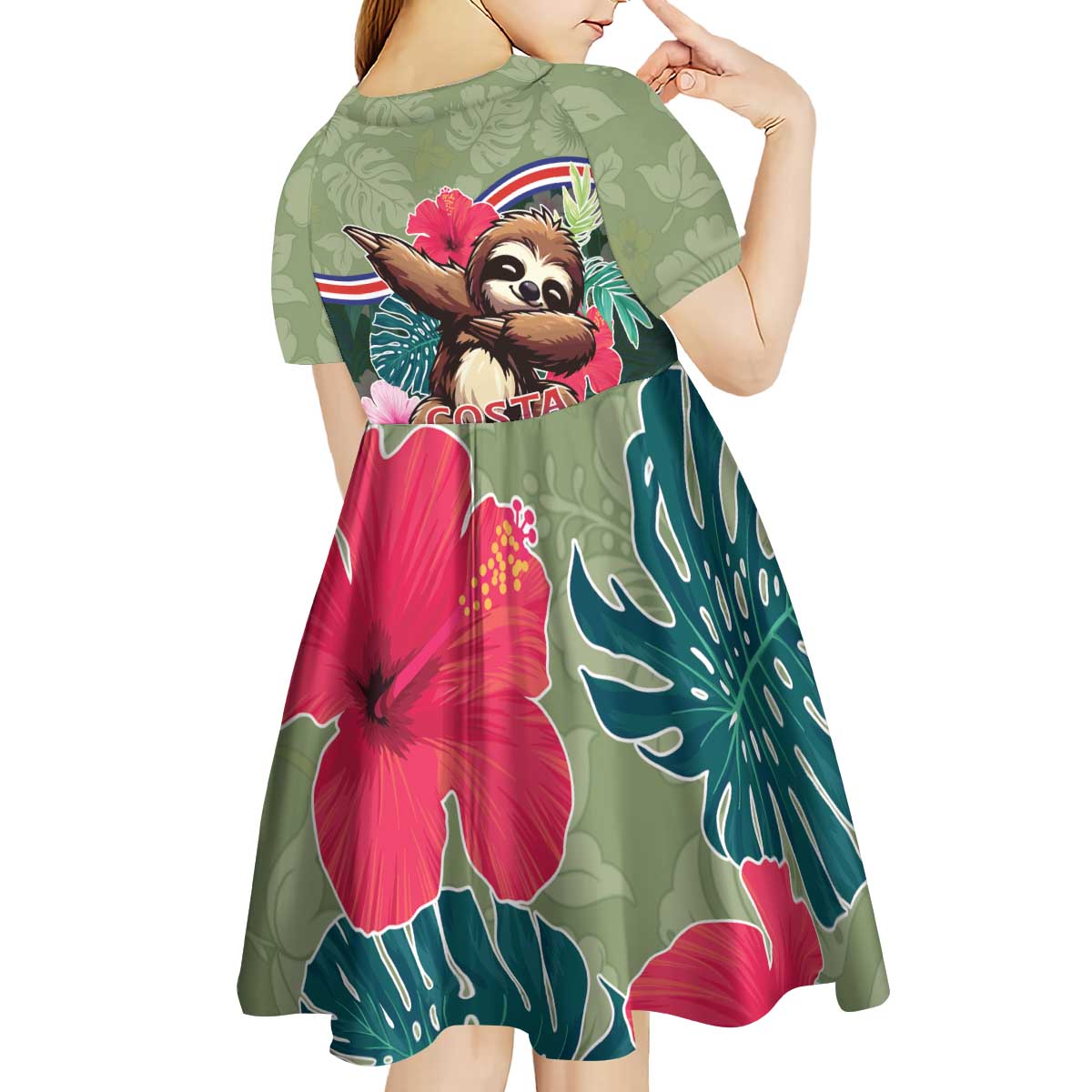 Costa Rica Kid Short Sleeve Dress Pura Vida Dabbing Sloth