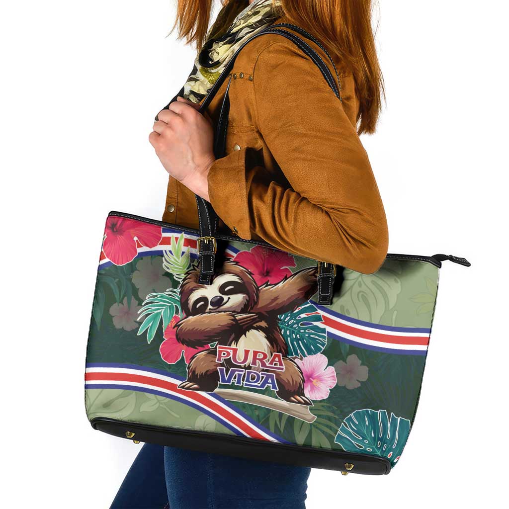 Costa Rica Leather Tote Bag Pura Vida Dabbing Sloth