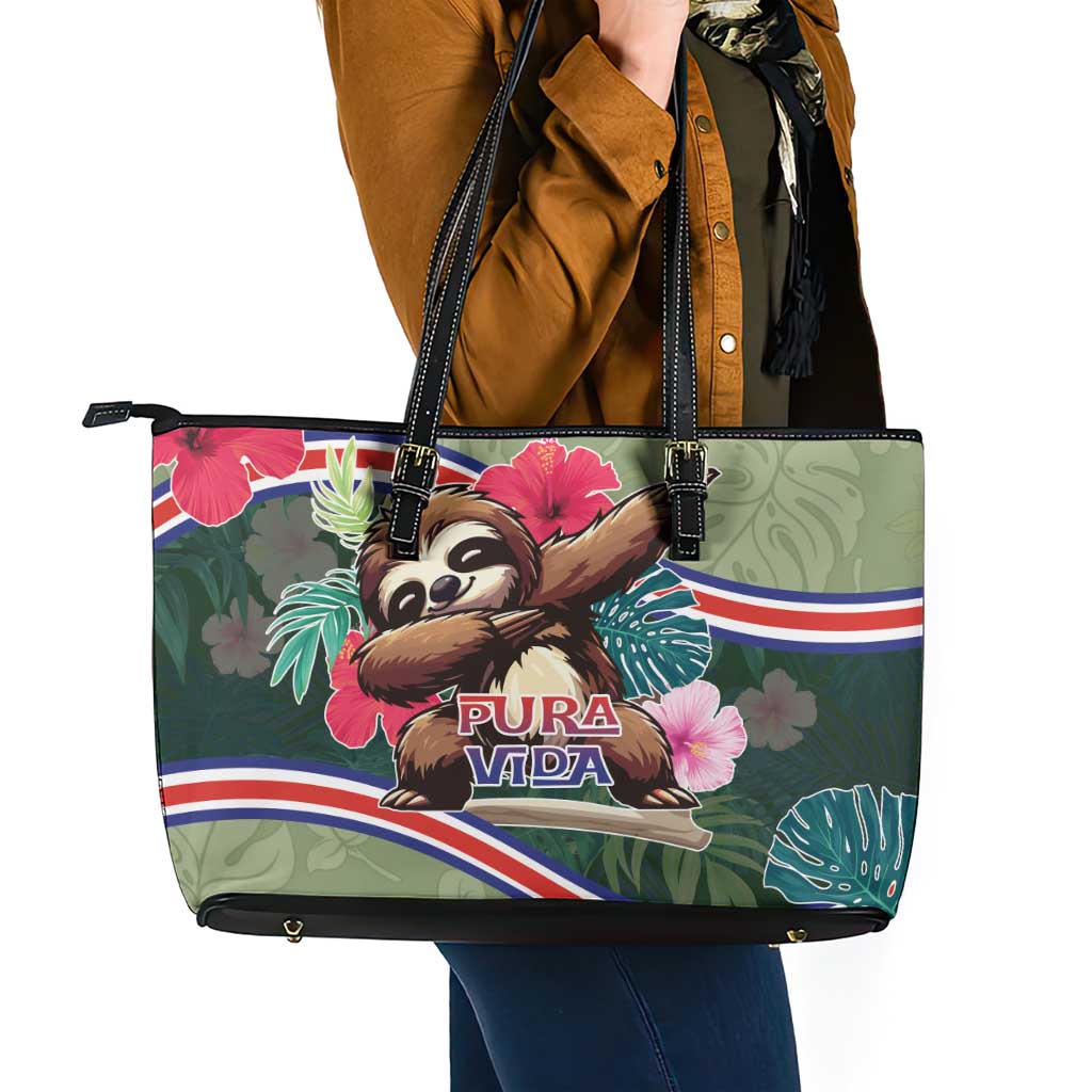 Costa Rica Leather Tote Bag Pura Vida Dabbing Sloth