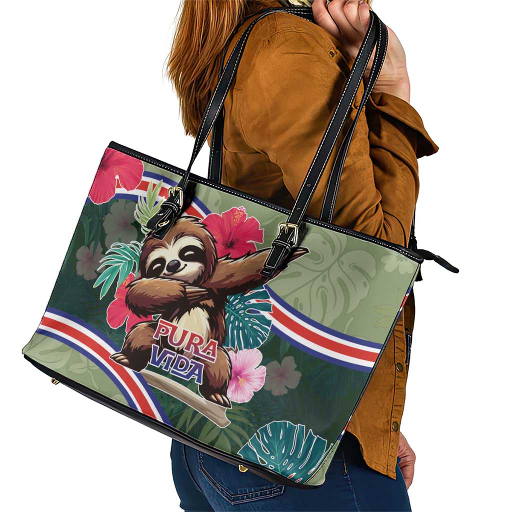 Costa Rica Leather Tote Bag Pura Vida Dabbing Sloth